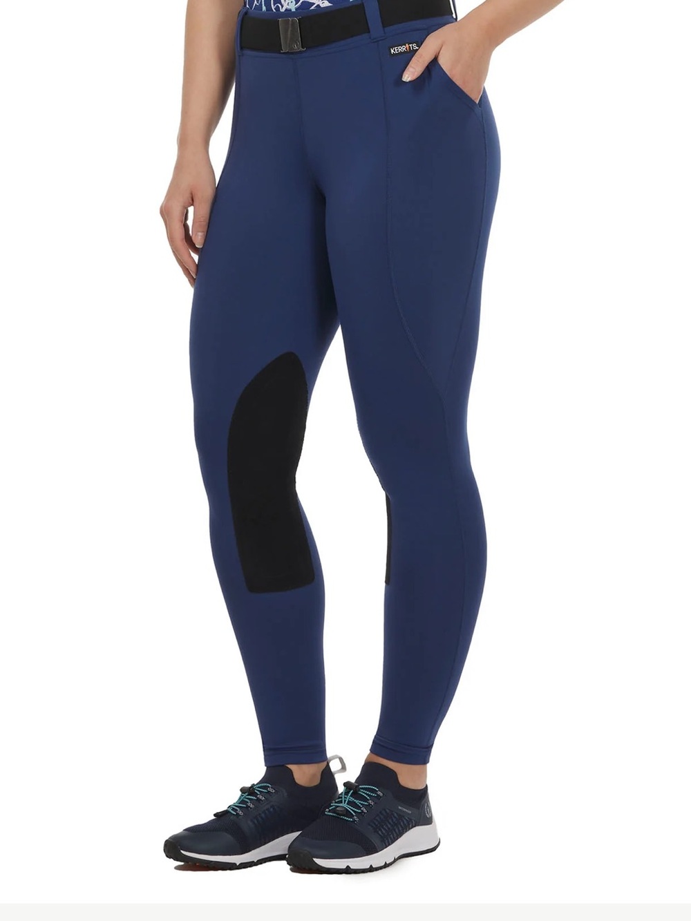 Kerrits Navy Full-Seat Riding Tights with Black Knee Patch